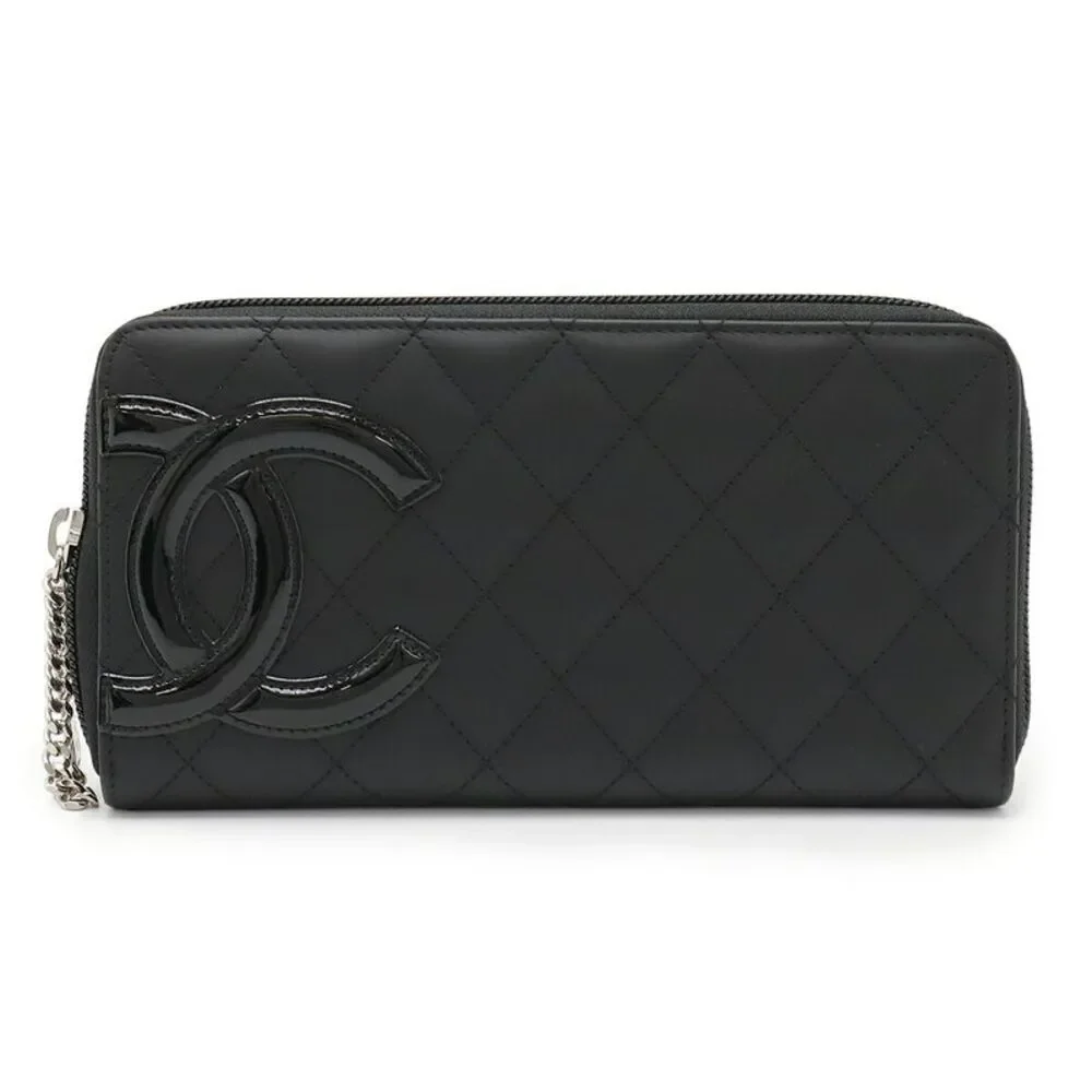 Chanel Cambon Line Zip Wallet Black Pink